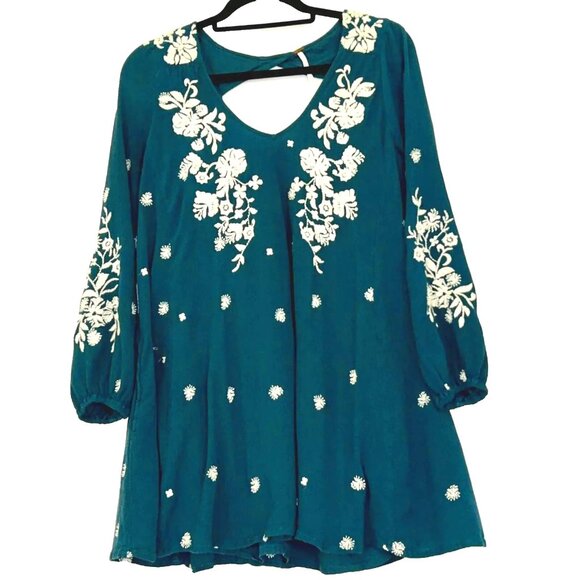 Free People Sweet Tennessee Embroidered Mini Dress size XS Teal - Picture 1 of 10